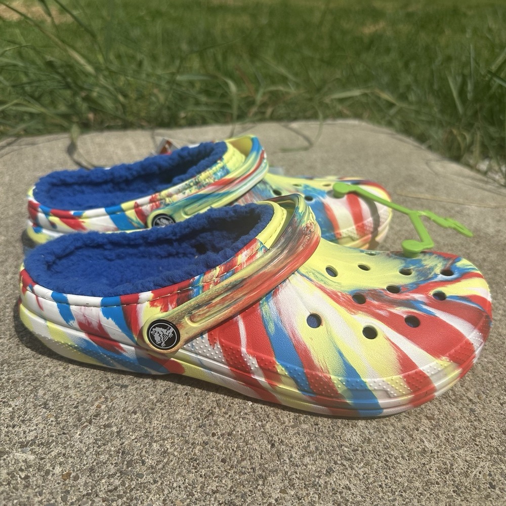 Crocs Classic Lined Marbled Clog Sulphur/Multi Tie-Dye Size J6 / W8 / M8 - NEW